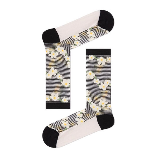 女裝透薄花襪 - 小花間條