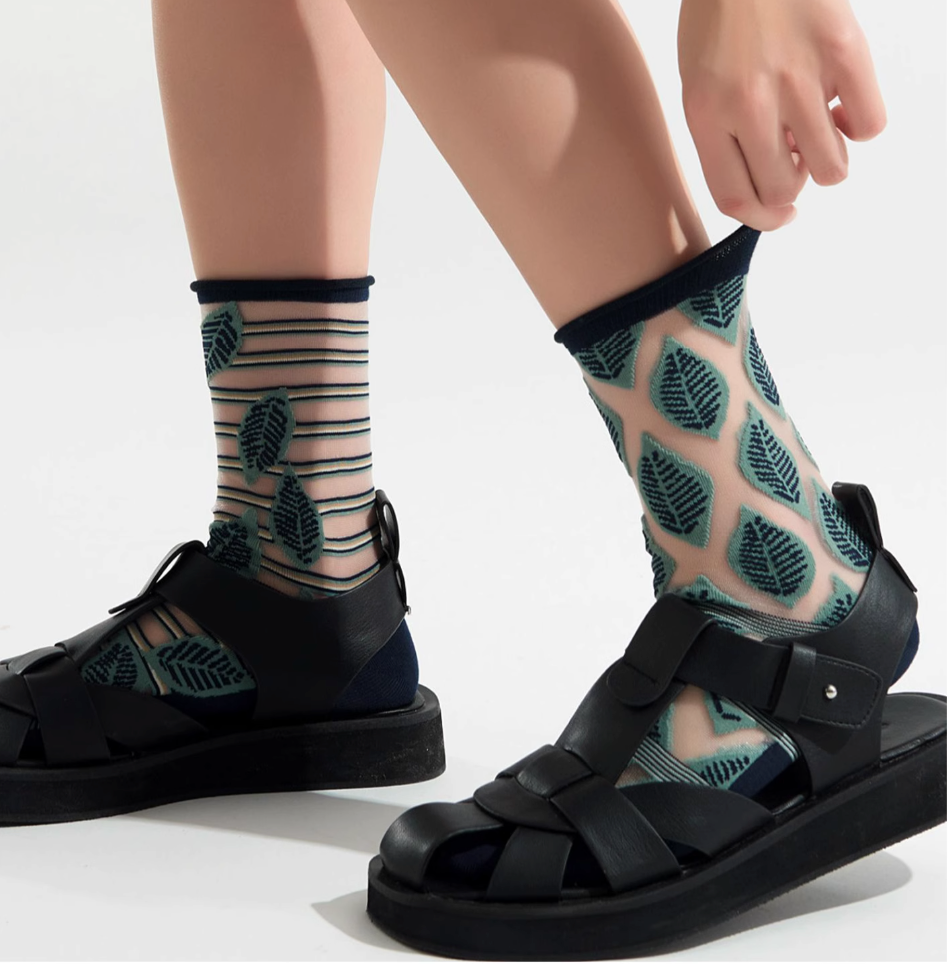 Women's Sheer Floral Socks - Plants