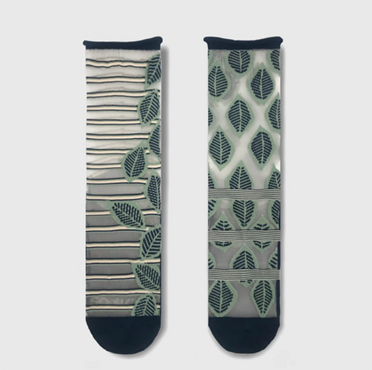 女裝透薄花襪 - 植物拼