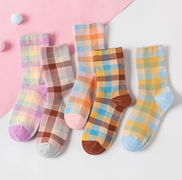 Women's colorful checkered socks