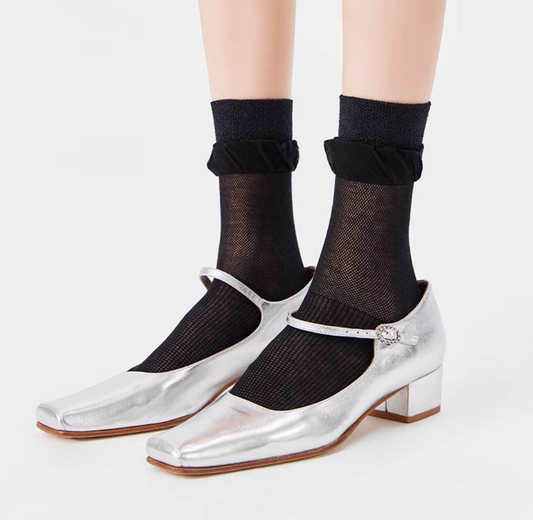 女裝中筒襪 - 泡泡邊