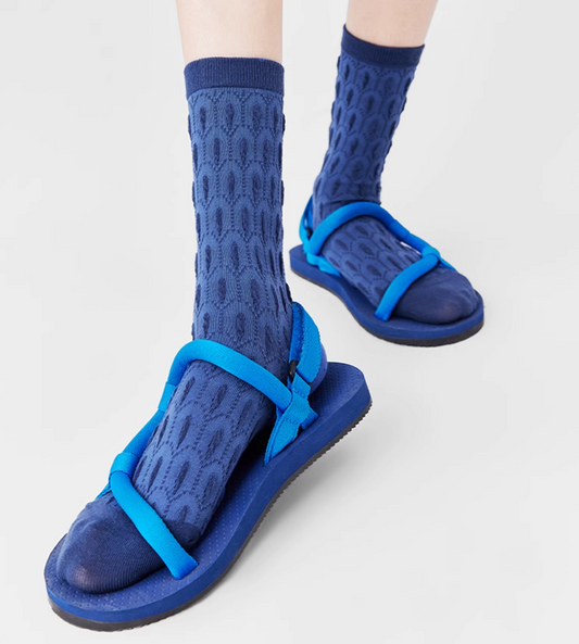 女裝中筒襪 - 孔雀紋浮雕