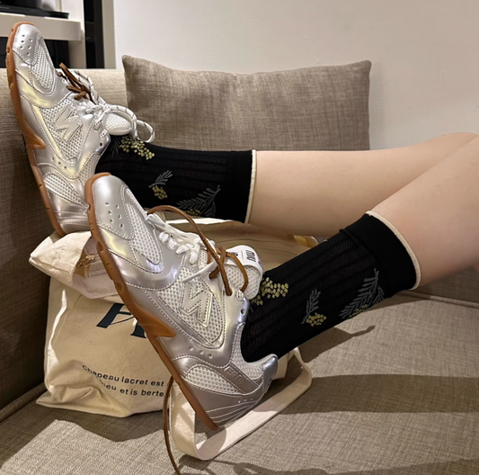 女裝中筒襪 - 花網眼