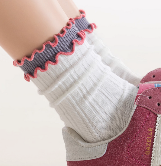 女裝中筒襪 - 雙層木耳邊/ 淨色