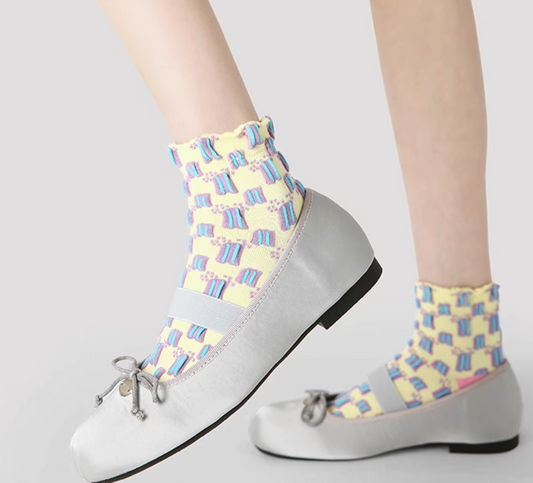 <3對裝> 女裝短筒襪 - 糖果格 (50728-4)