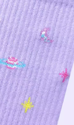 女裝中筒襪 - 星球 (50728-6) *編織花,不是繡花