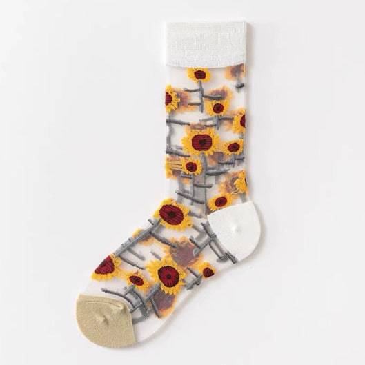 Women's Sheer Floral Socks - Flowers/Birds🌻