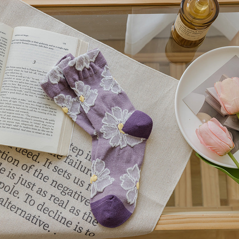Women's floral socks - purple flower