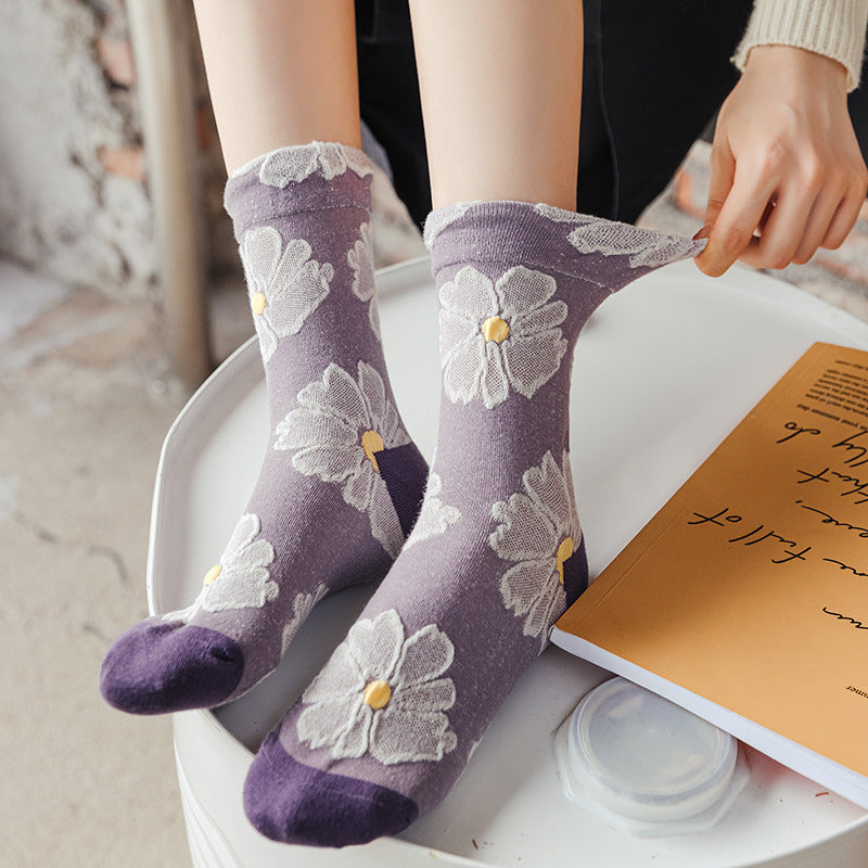 Women's floral socks - purple flower