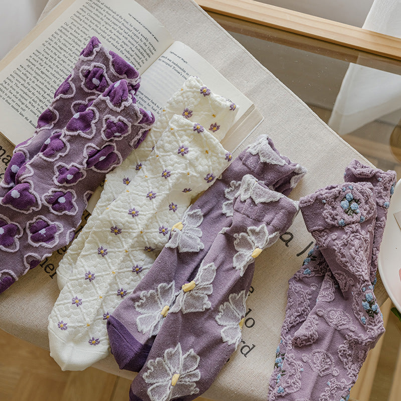 Women's floral socks - purple flower
