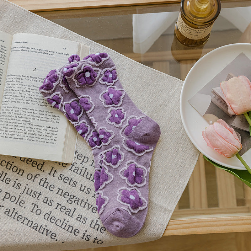 Women's floral socks - purple flower