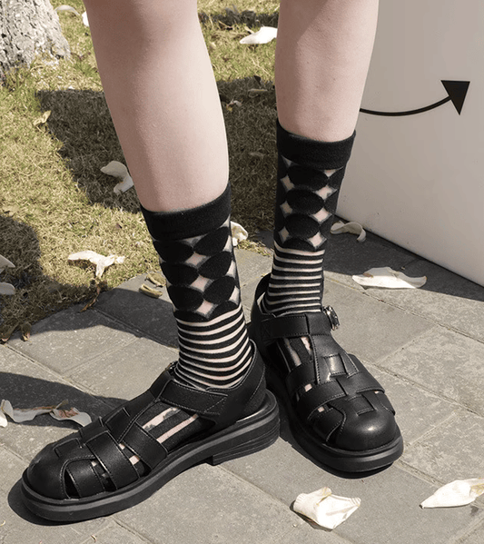 女裝中筒襪 - 條紋