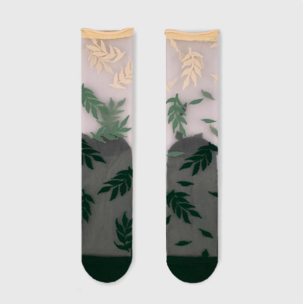女裝透薄花襪 - 植物拼
