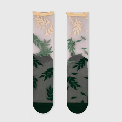 女裝透薄花襪 - 植物拼