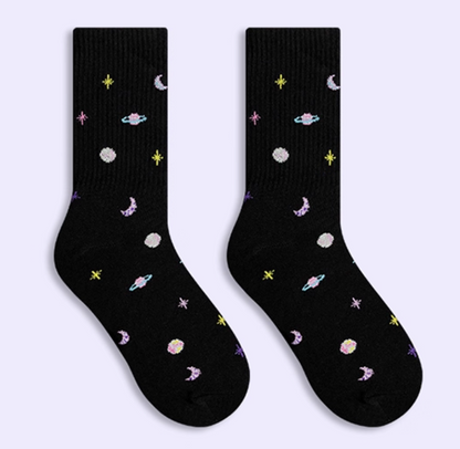 女裝中筒襪  - 星球 (50728-6) *編織花，不是繡花