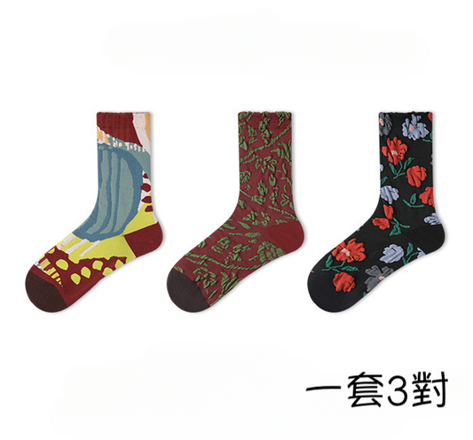 <3對裝> 女裝中筒襪 - 復古